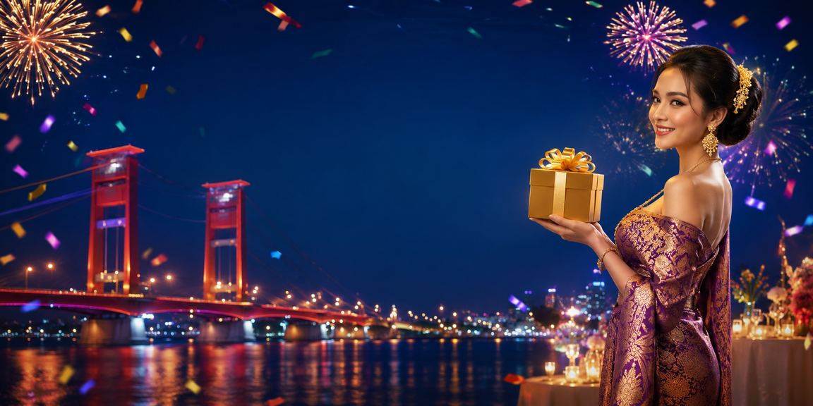 Suasana festival taruhan di Vietnam dengan dekorasi lampu warna-warni dan kerumunan penonton malam