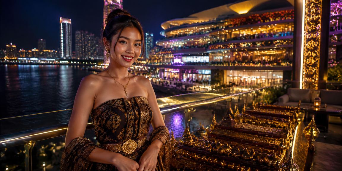 Suasana taruhan casino di tepi pantai dengan latar langit biru cerah dan nuansa santai