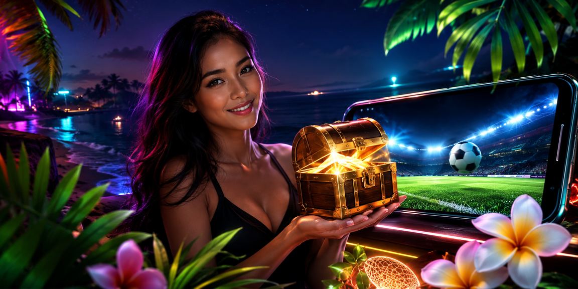 Tampilan casino mobile dengan cahaya neon biru dan merah di layar smartphone saat malam